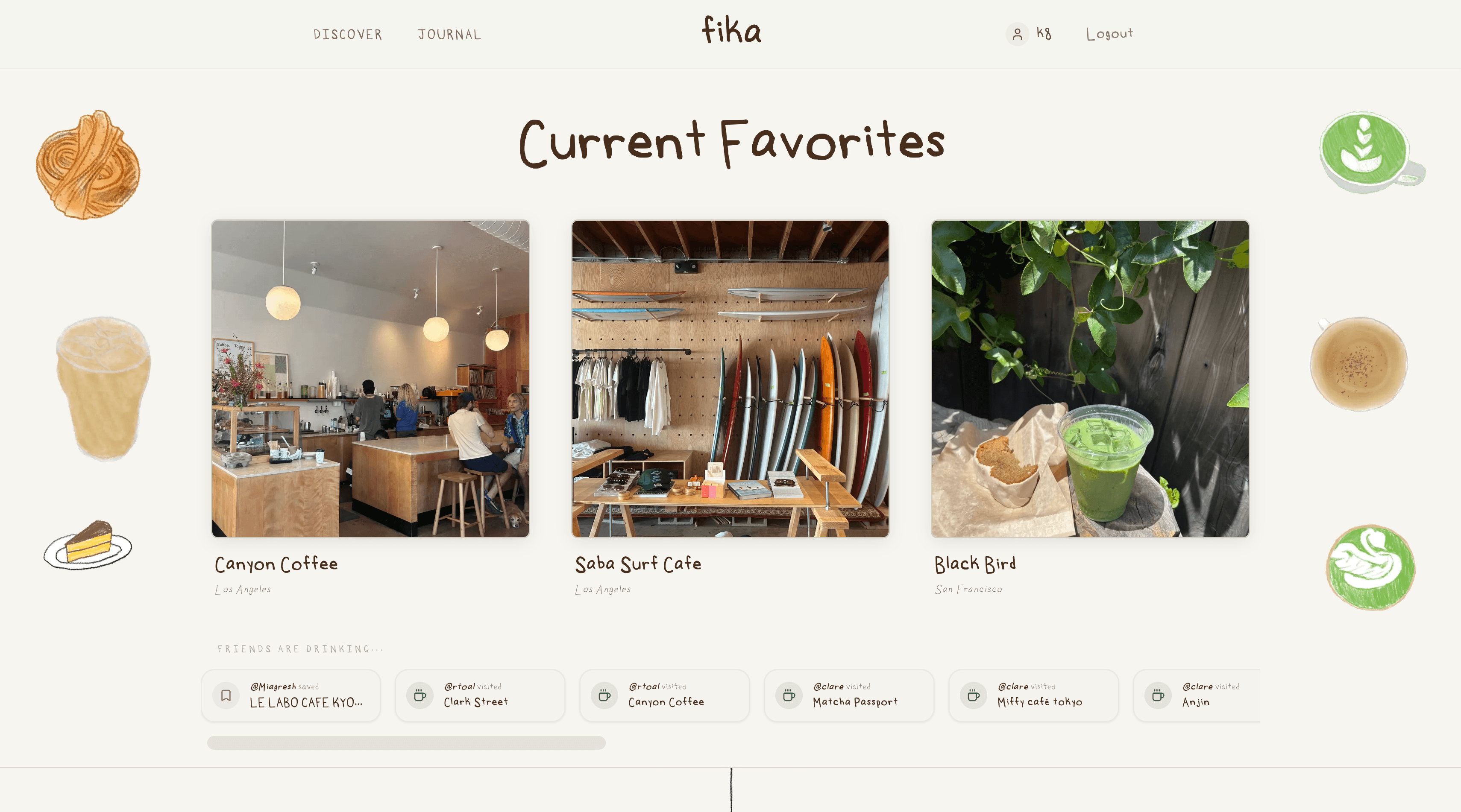 Fika Curated Cafe Log Screenshot